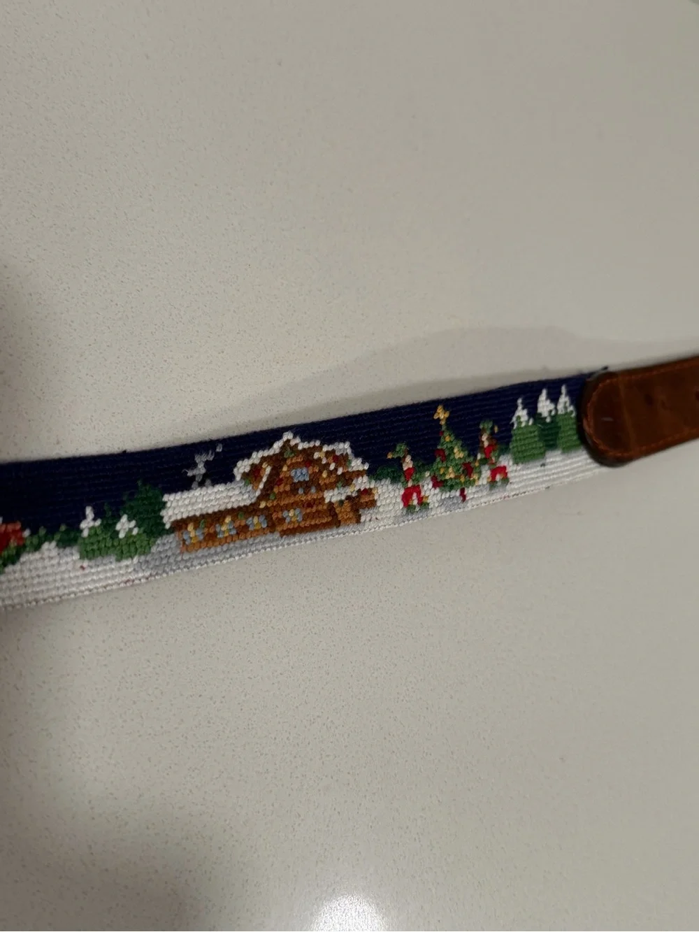 Smathers & Branson Kids Large Christmas Holiday Needlepoint Belt Santa Reindeer